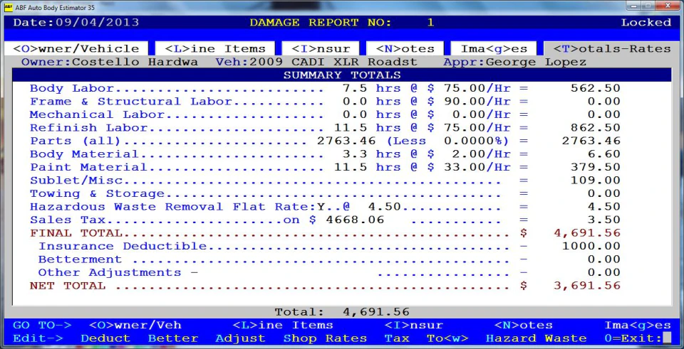 screenshot of Auto Body Estimator 33